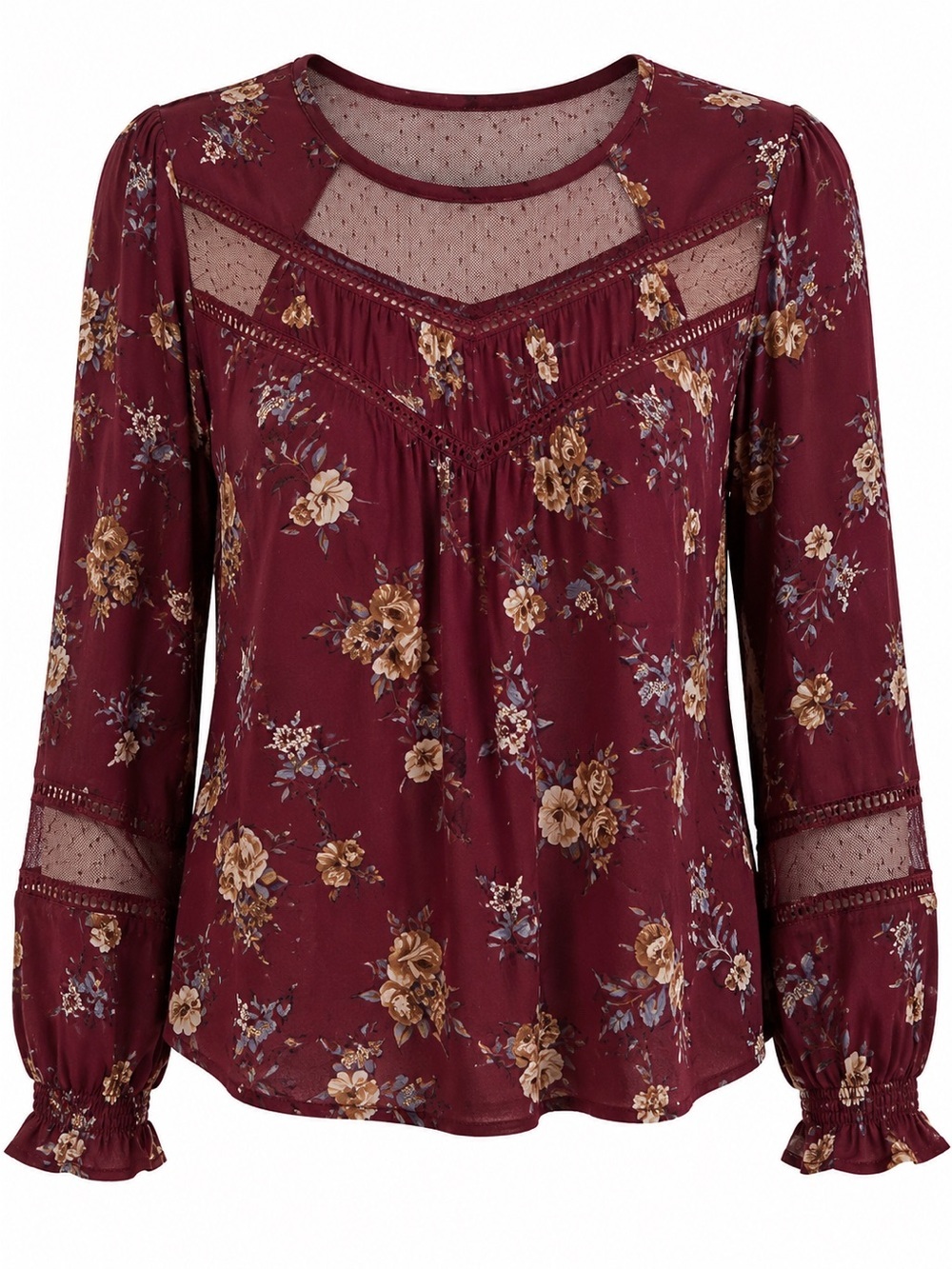 Jolt maroon floral long sleeve shirt